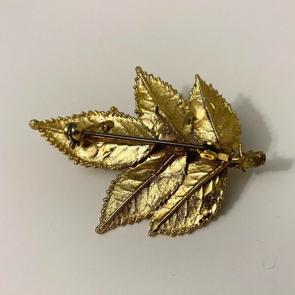 Vintage Leaf Flower Floral Rose Brooch Pin - Picture 14 of 16